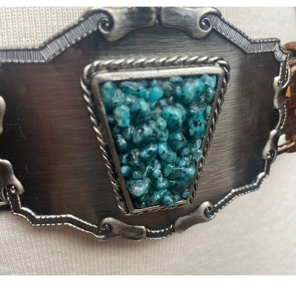 Vintage 80s RAINTREE Tooled Leather Western Belt Mens (38) Acorn Turquoise USA - Picture 5 of 8